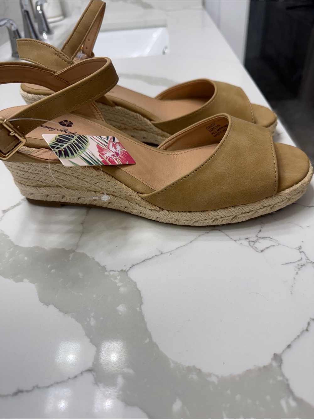 Tommy Bahama Tan Espadrille Wedge Sandals with Ankle Strap